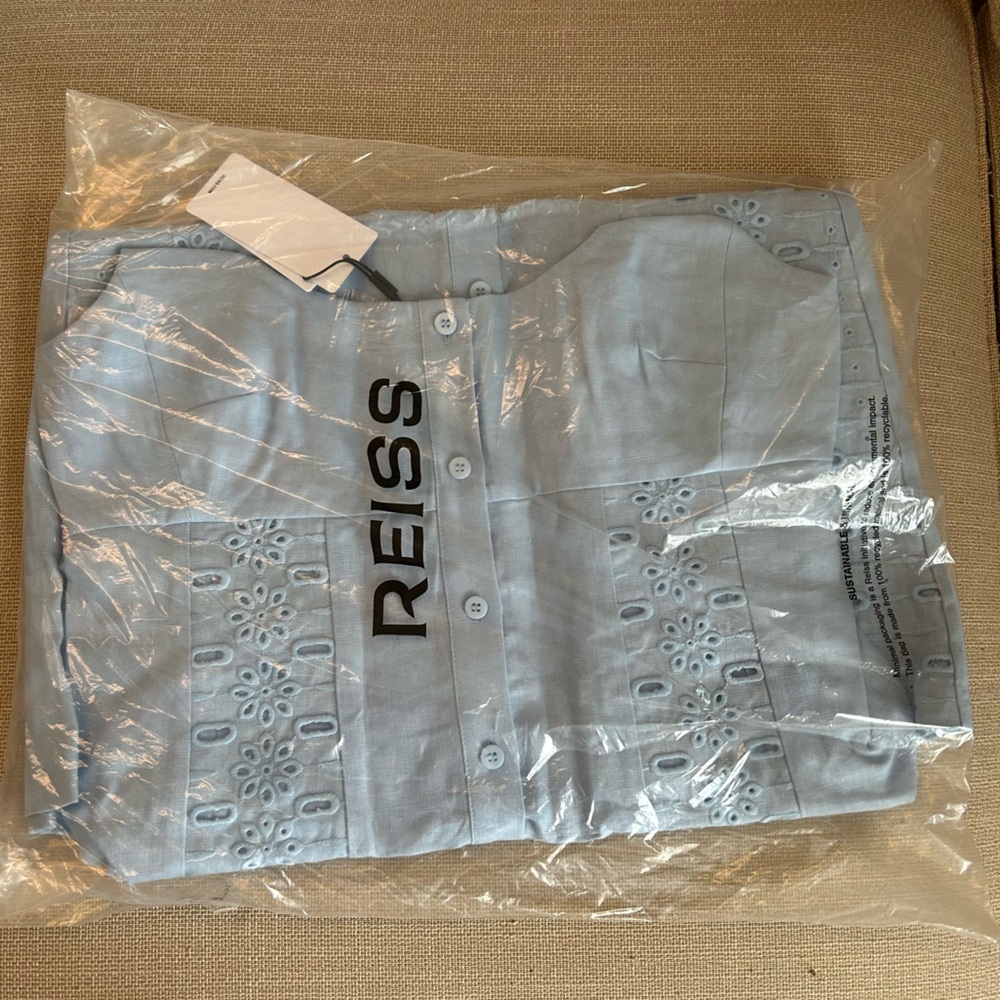 BEST REISS Clarice Broderie Midi Dress - Light Blue Spring Party Wedding Linen - Picture 5 of 10